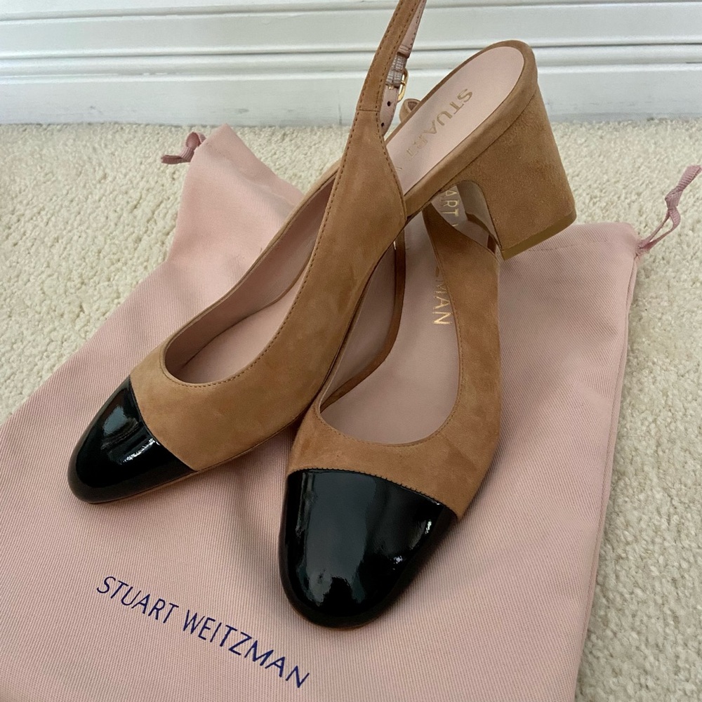 Natural Loraina Cap-toe Leather Slingback Pumps